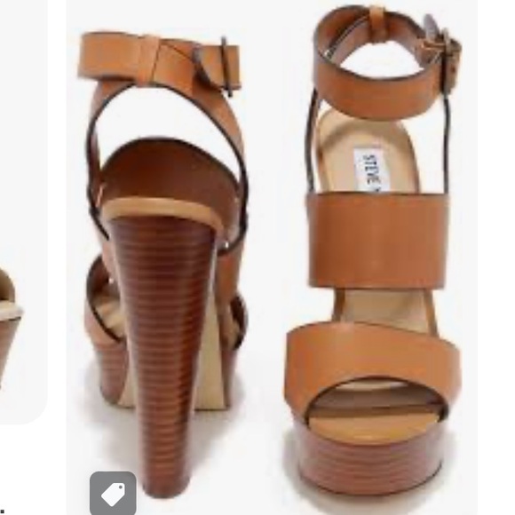 Steve Madden Dezzzy Tan Leather Platform Heels - Picture 2 of 11